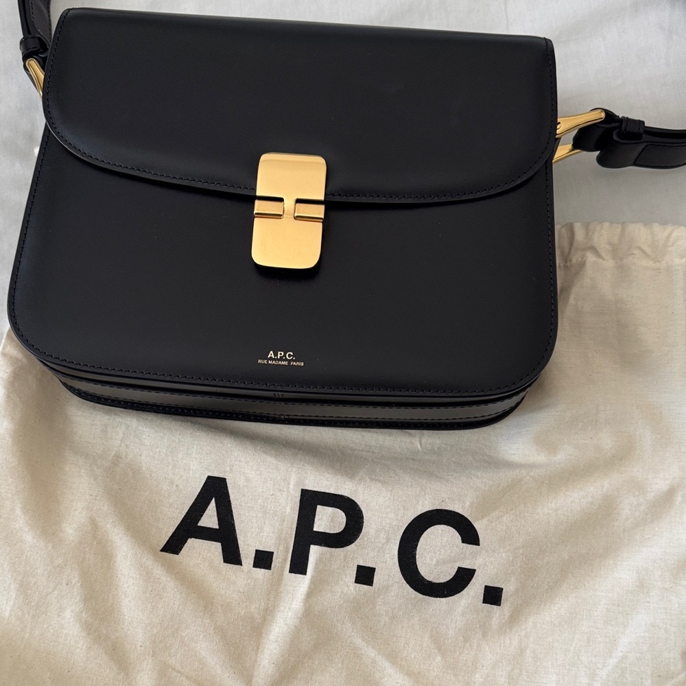A.P.C. Black Crossbody Bag with Gold Hardware- Grace Medium size